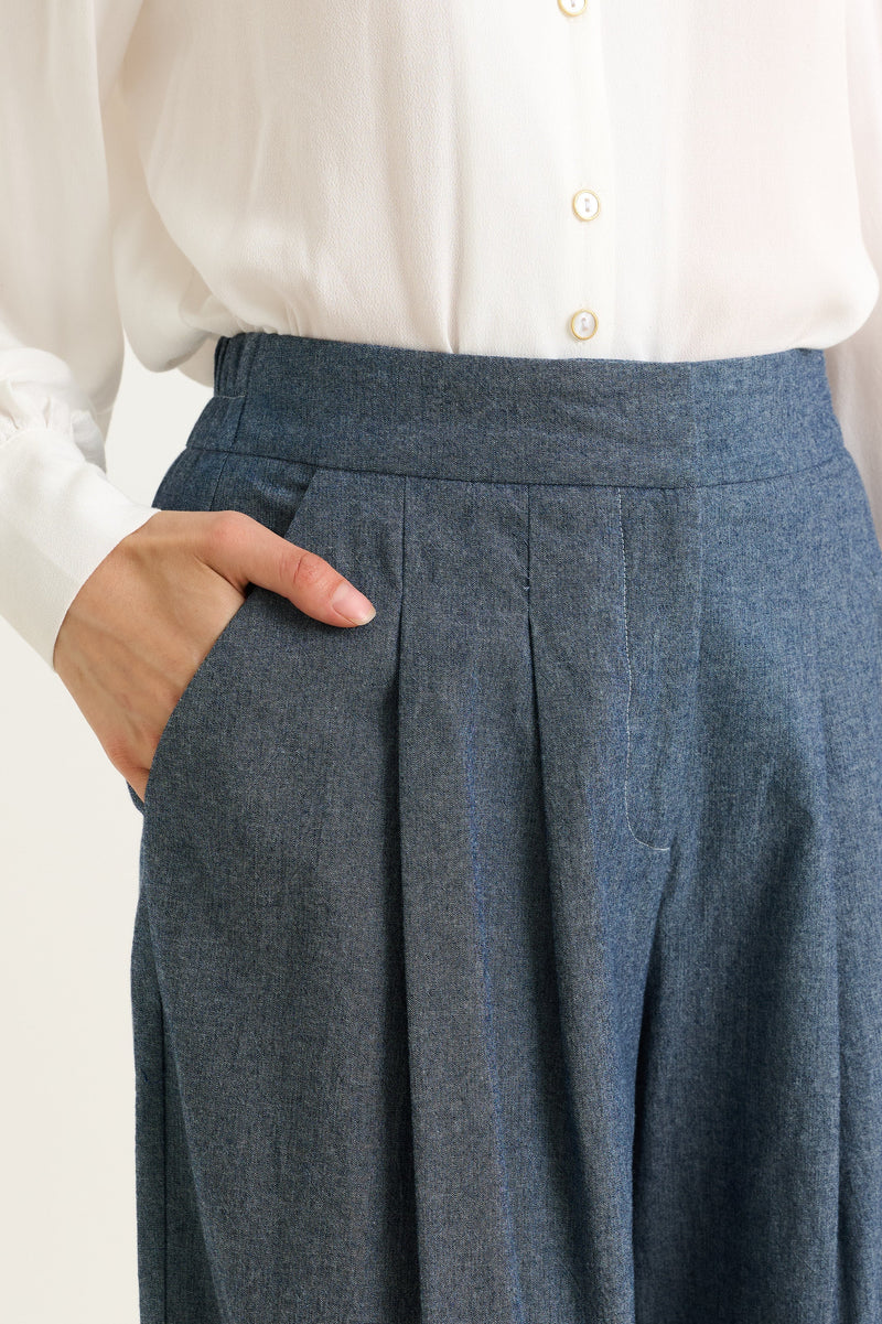 Tyler Chambray Wide Leg Trouser - Dark Grey