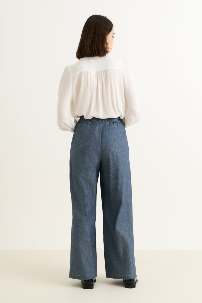 Tyler Chambray Wide Leg Trouser - Dark Grey