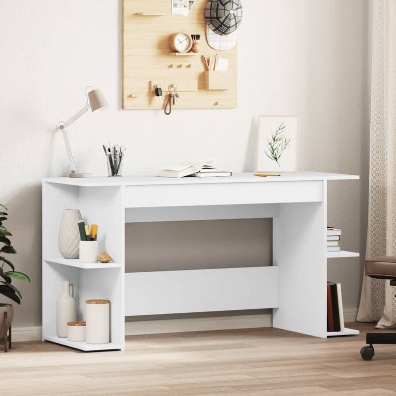 Modern Wooden Home Office Gaming Computer Desk With Open Storage Shelves Wood