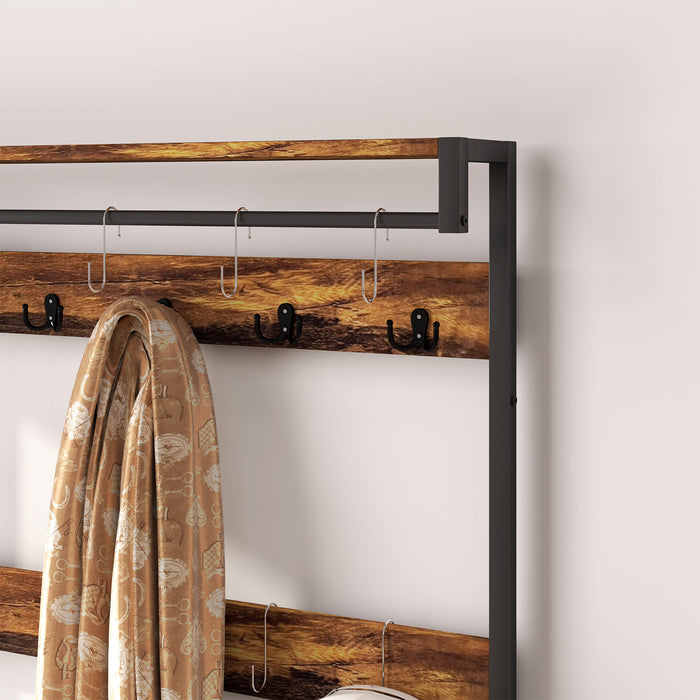 HOMCOM Coat Rack with Drawer, 4-in-1 Hall Tree with Coat Stand, Rustic Brown