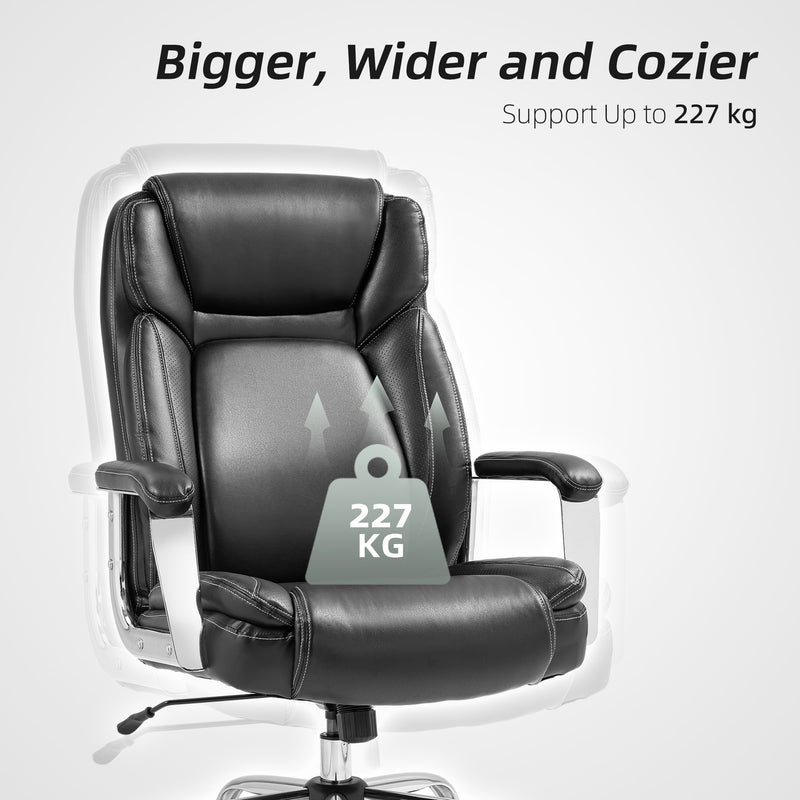 HOMCOM Faux Leather Desk Chair with Adjustable Height, 227kg 500LBS, Black