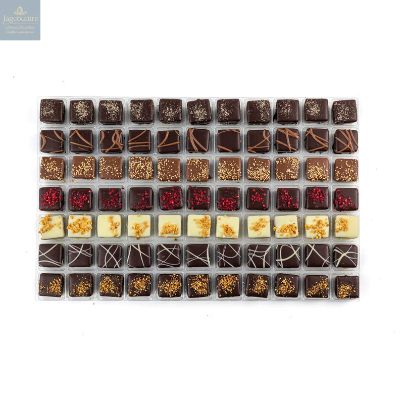 The French Style Collection - dark salted caramel, dark salted caramel, milk caramel, dark raspberry, white bresilienne, dark bresilienne, dark lemon