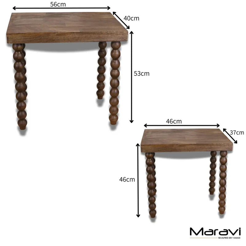 Tivani Wooden Side Table Set of 2 Bobbin Legs