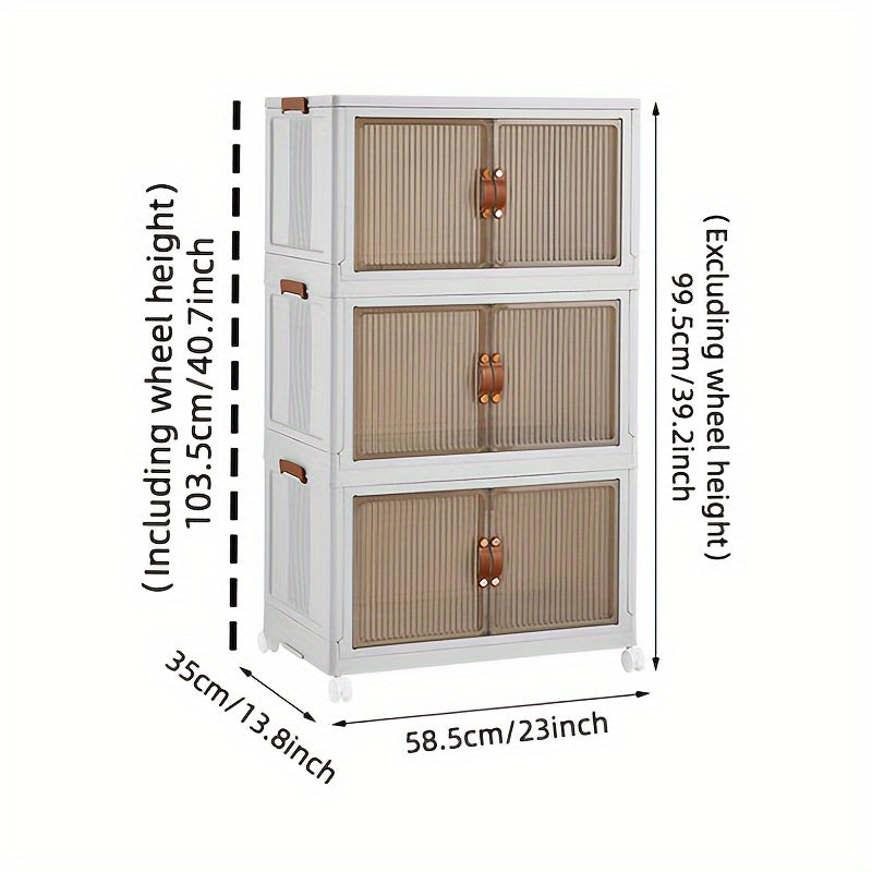 Transparent Storage Box with Lid - Foldable Storage Box with Wheels, Multi-Layer Organizer for Home or Office