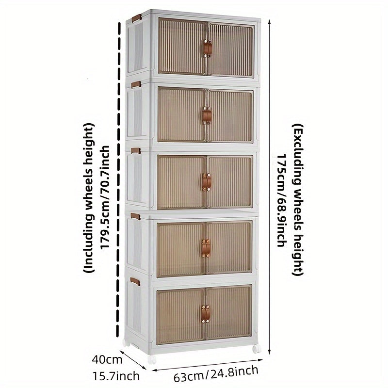 Transparent Storage Box with Lid - Foldable Storage Box with Wheels, Multi-Layer Organizer for Home or Office