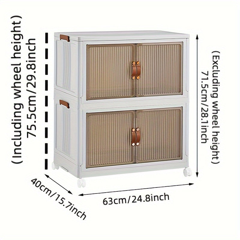 Transparent Storage Box with Lid - Foldable Storage Box with Wheels, Multi-Layer Organizer for Home or Office