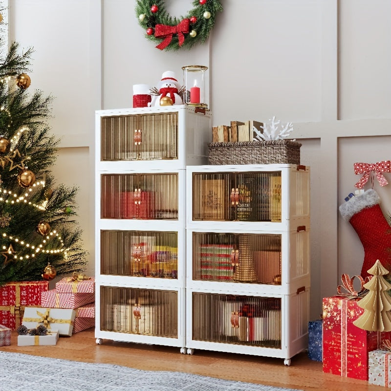 Transparent Storage Box with Lid - Foldable Storage Box with Wheels, Multi-Layer Organizer for Home or Office