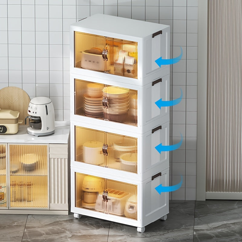 Transparent Storage Box with Lid - Foldable Storage Box with Wheels, Multi-Layer Organizer for Home or Office