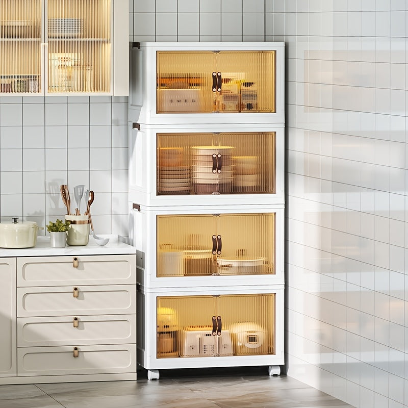 Transparent Storage Box with Lid - Foldable Storage Box with Wheels, Multi-Layer Organizer for Home or Office