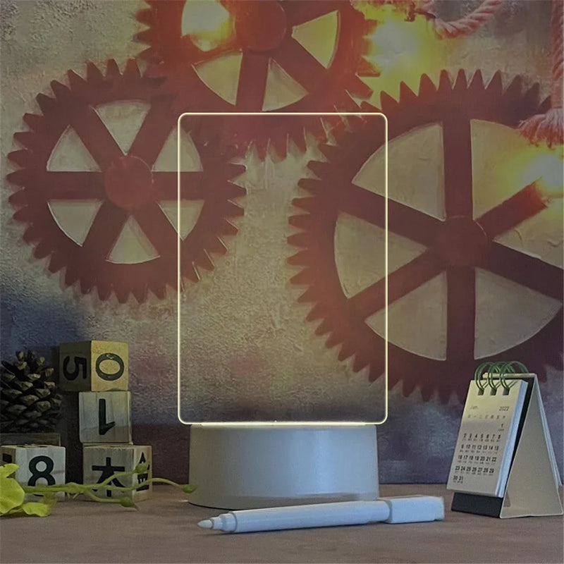 Transparent LED Night Light with Erasable Message Board - USB Luminous Acrylic Desktop Lamp