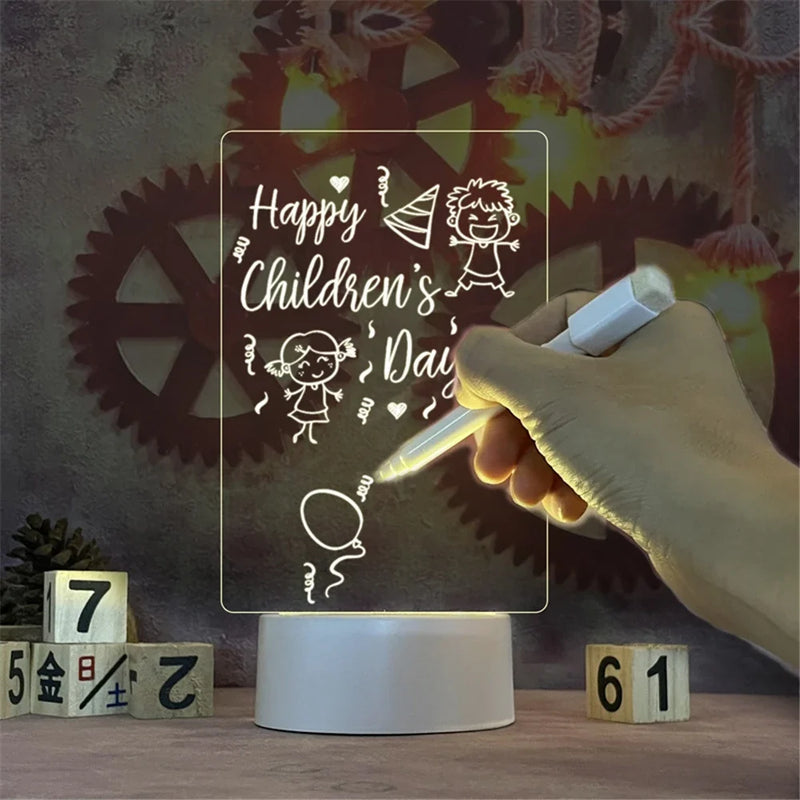 Transparent LED Night Light with Erasable Message Board - USB Luminous Acrylic Desktop Lamp