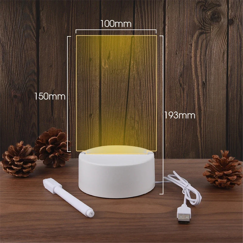Transparent LED Night Light with Erasable Message Board - USB Luminous Acrylic Desktop Lamp