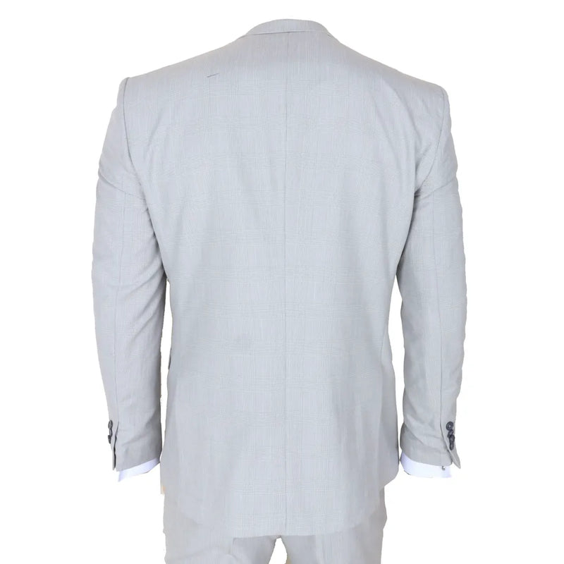IM31 - Men's Grey 3 Piece Prince Of Wales Check Suit