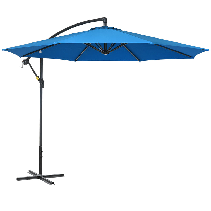 Outsunny 3(m) Garden Banana Parasol Cantilever Umbrella w/ Cross Base, Blue