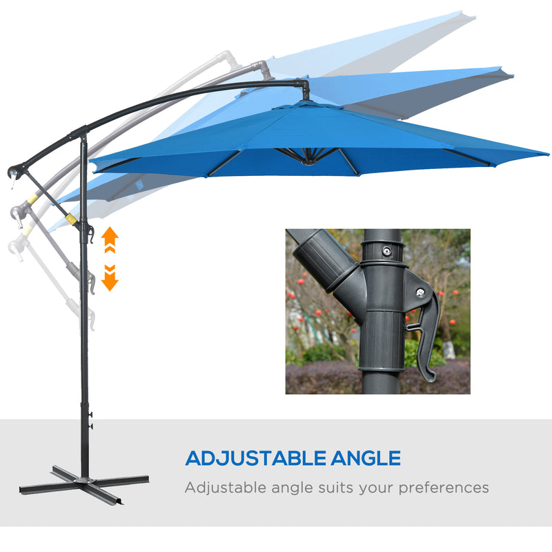 Outsunny 3(m) Garden Banana Parasol Cantilever Umbrella w/ Cross Base, Blue