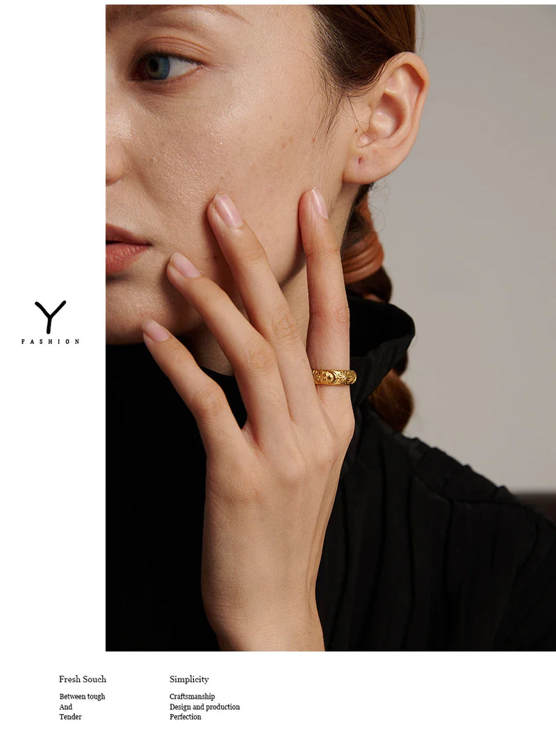 Yhpup Sun Star Moon Ring Stainless Steel Jewelry Stylish Metal Celestial Women Ring joyería acero inoxidable mujer Gift New
