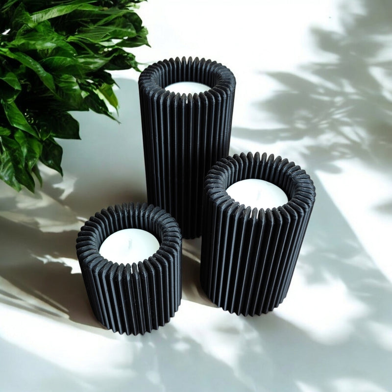 Ribbed Tealight Holder Set - 3D Printed | Eco-Friendly Home Decor