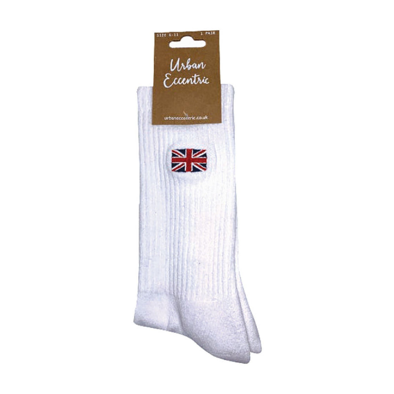 1 Pack Mens Novelty Union Jack Motif White Socks