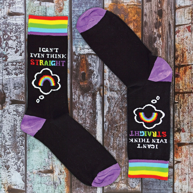 1 Pack Mens Novelty I Can't Even Think Straight Rainbow Socks