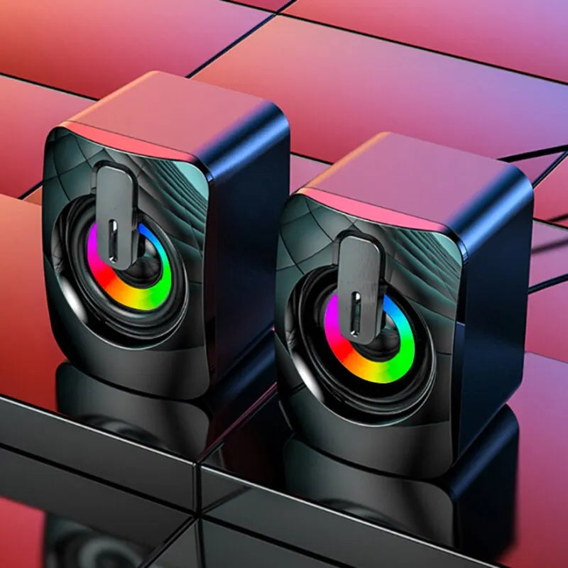 USB Wired Computer Speakers with LED Light - HiFi Stereo PC Sound Box with Microphone for Desktop & Laptop