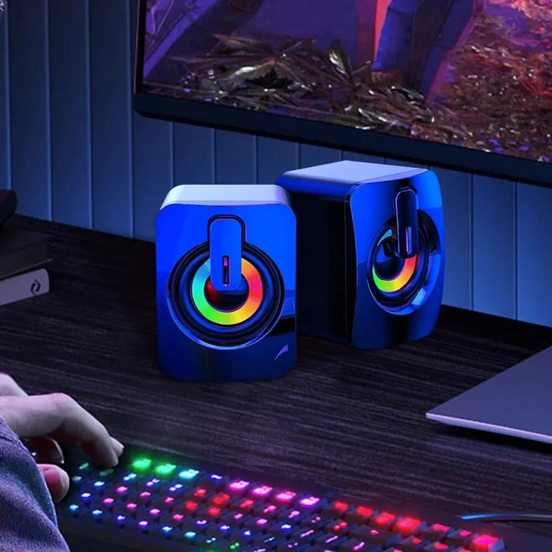 USB Wired Computer Speakers with LED Light - HiFi Stereo PC Sound Box with Microphone for Desktop & Laptop
