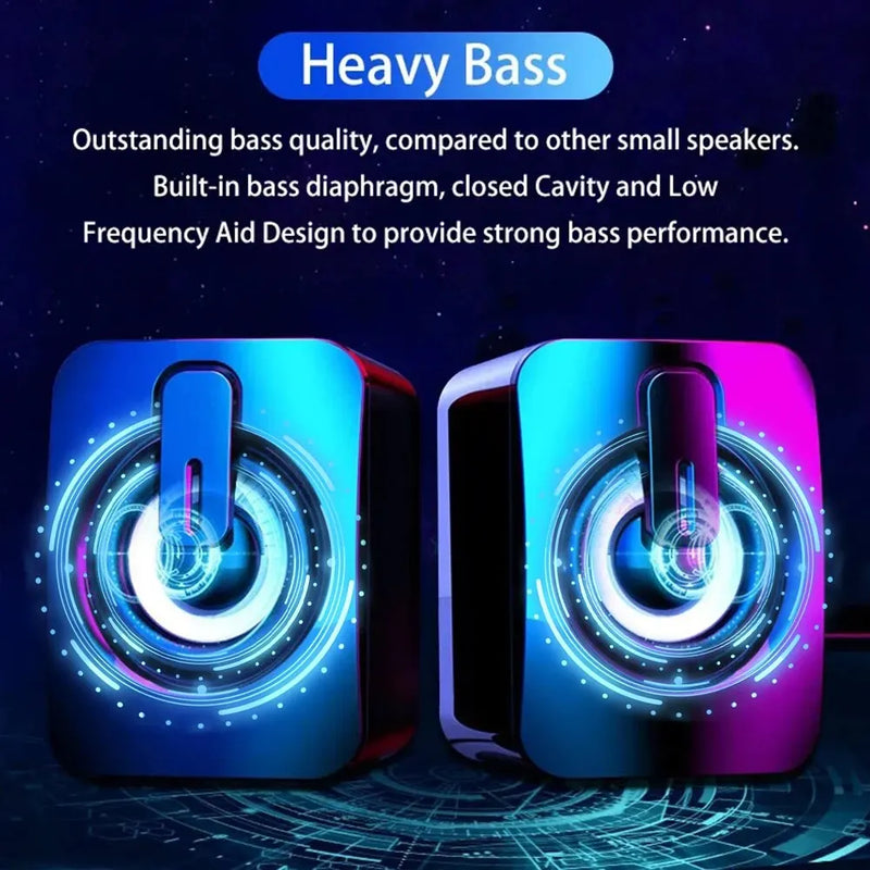USB Wired Computer Speakers with LED Light - HiFi Stereo PC Sound Box with Microphone for Desktop & Laptop