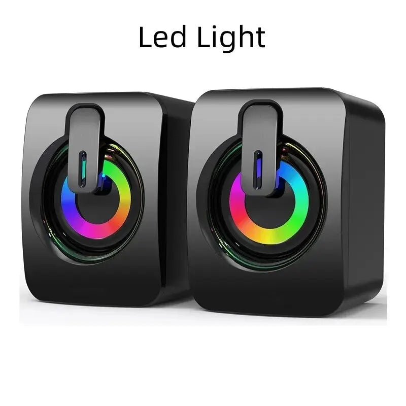 USB Wired Computer Speakers with LED Light - HiFi Stereo PC Sound Box with Microphone for Desktop & Laptop