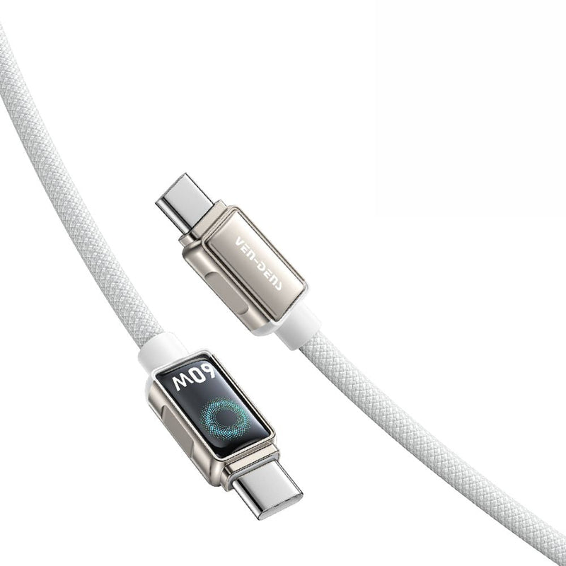 USB C to USB C 60W Zinc Alloy Braided White Fast Data Charging Cable VD-DC11CC