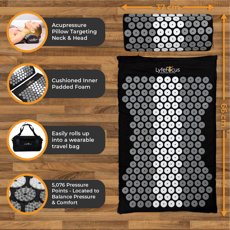 LyfeFocus Acupressure Mat & Pillow (Grey)