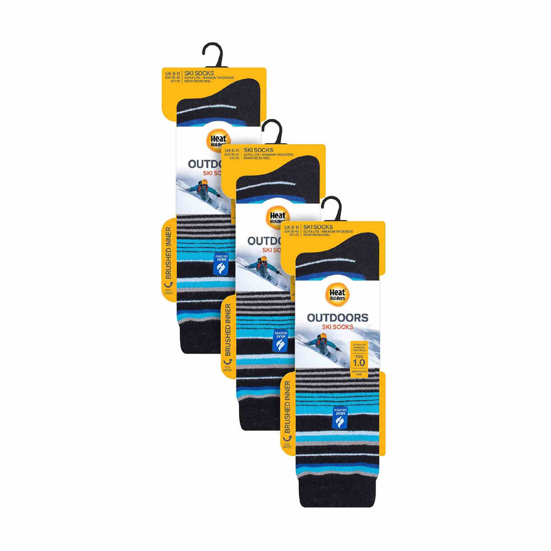 3 Pack Mens Patterned Lightweight Thin 2.3 TOG Thermal Knee High Ski Socks