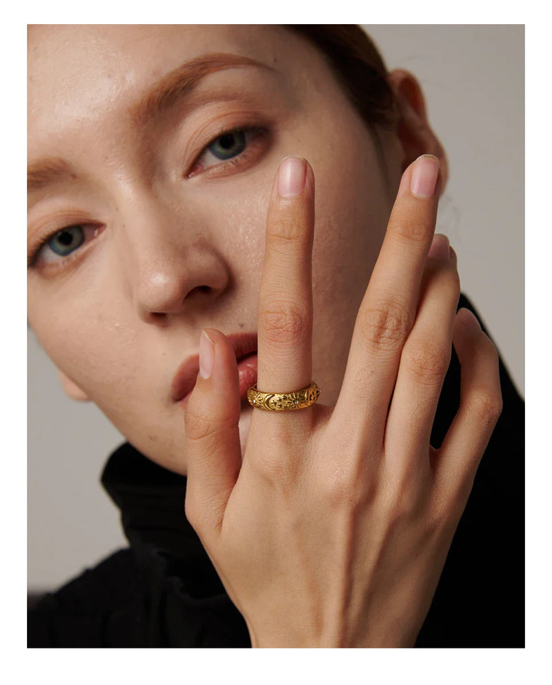 Yhpup Sun Star Moon Ring Stainless Steel Jewelry Stylish Metal Celestial Women Ring joyería acero inoxidable mujer Gift New