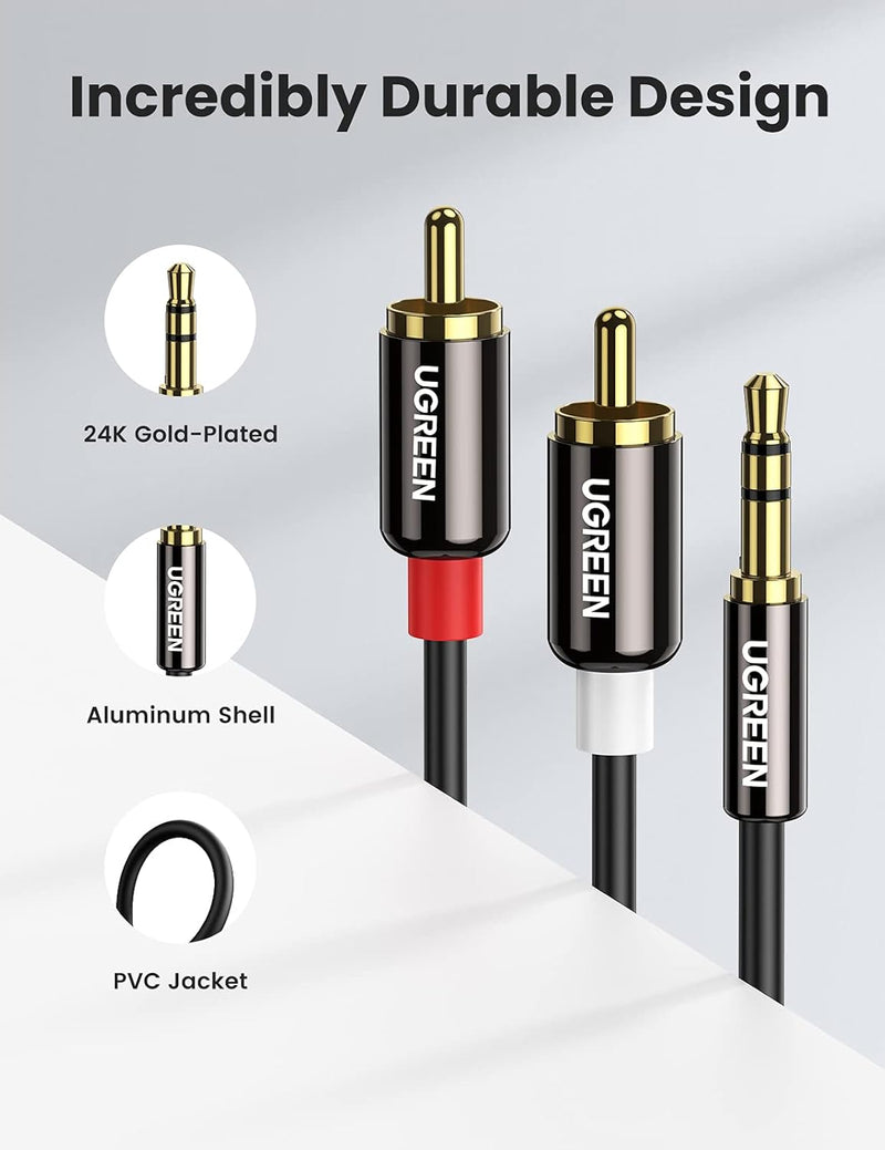 Ugreen 3.5mm to 2RCA HiFi Stereo Y Split Adapter with Copper Shell up to 3 M