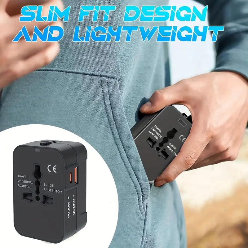 Universal Travel Adapter - All-in-One Fast Charger with USB-C Ports for USA, EU, UK & AU
