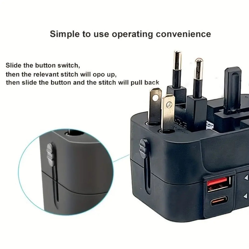 Universal Travel Adapter - All-in-One Fast Charger with USB-C Ports for USA, EU, UK & AU