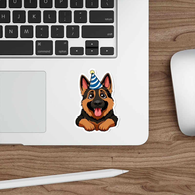German Shepherd with Party Hat Waterproof Sticker