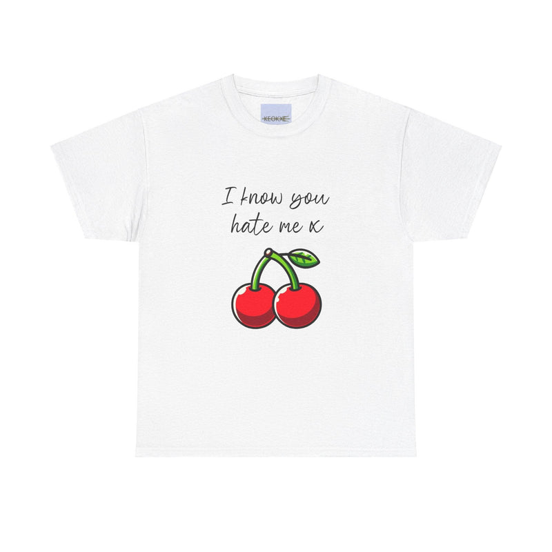 I Know You Hate Me x T-Shirt – Bold Cartoon Cherry Design
