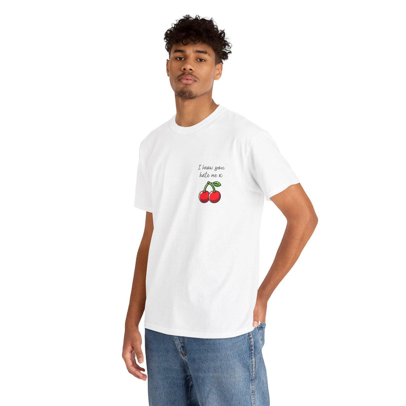 I Know You Hate Me x T-Shirt – Bold Cartoon Cherry Design
