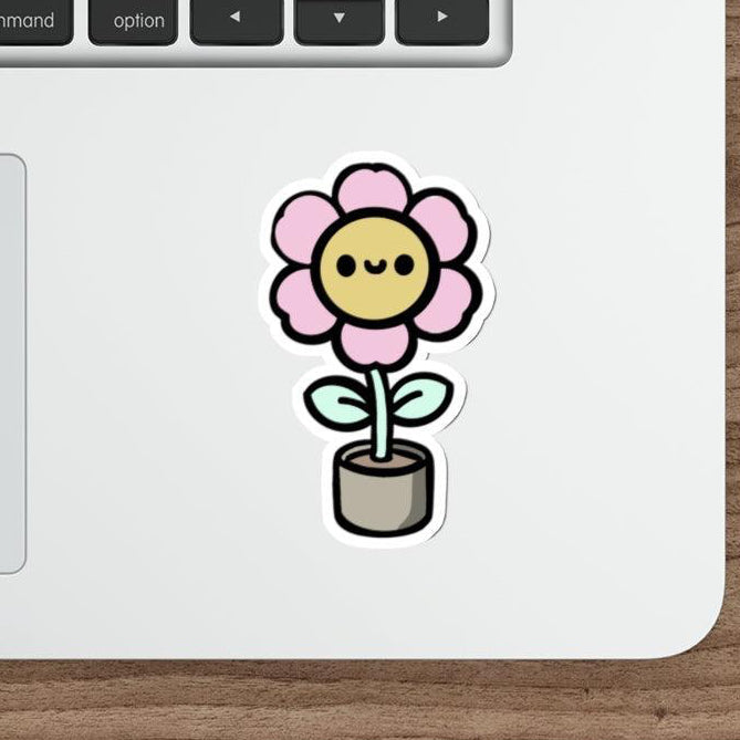 Cartoon Flower in Pot Sticker – Cute Plant Lover Vinyl Decal