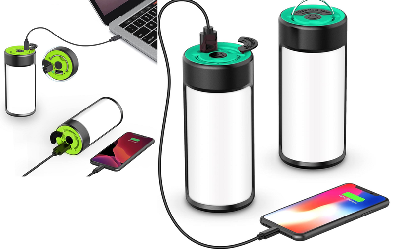 Rechargeable Camping Lights LED 400LM 5 Light Modes also Charges Phones - 2 Pack