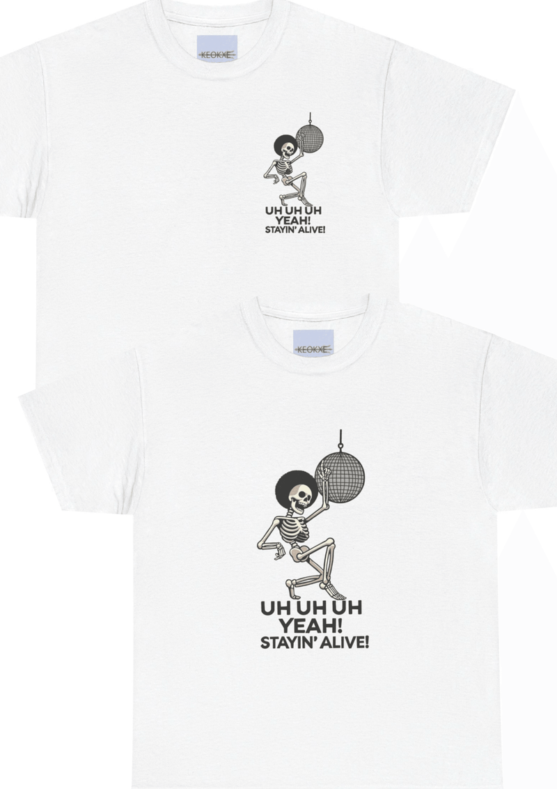 Staying Alive – Dancing Skeleton Retro T-Shirt