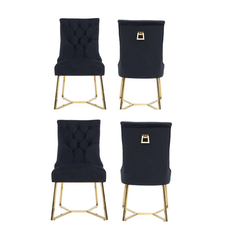 Ambra Velvet Dining Chair – Tufted Luxury Accent with Gold Legs & Ring Pull