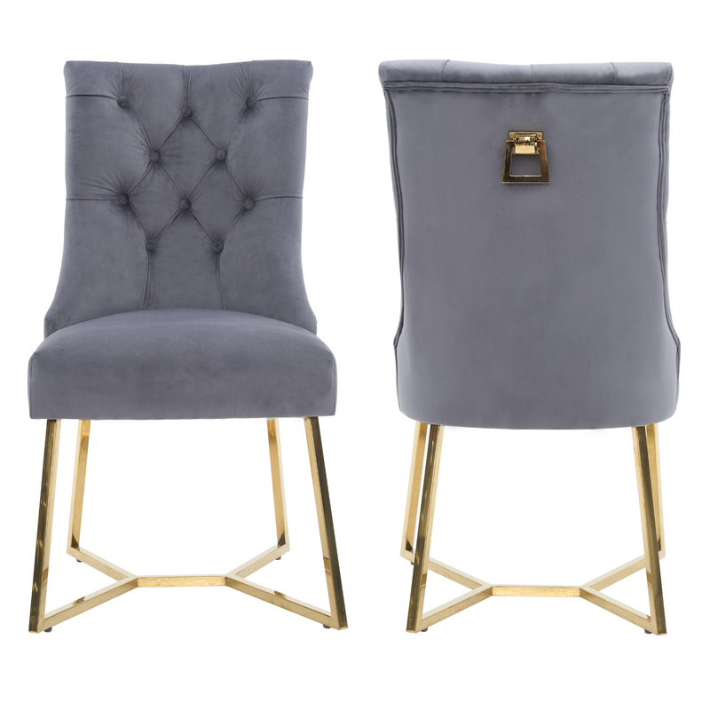 Ambra Velvet Dining Chair – Tufted Luxury Accent with Gold Legs & Ring Pull