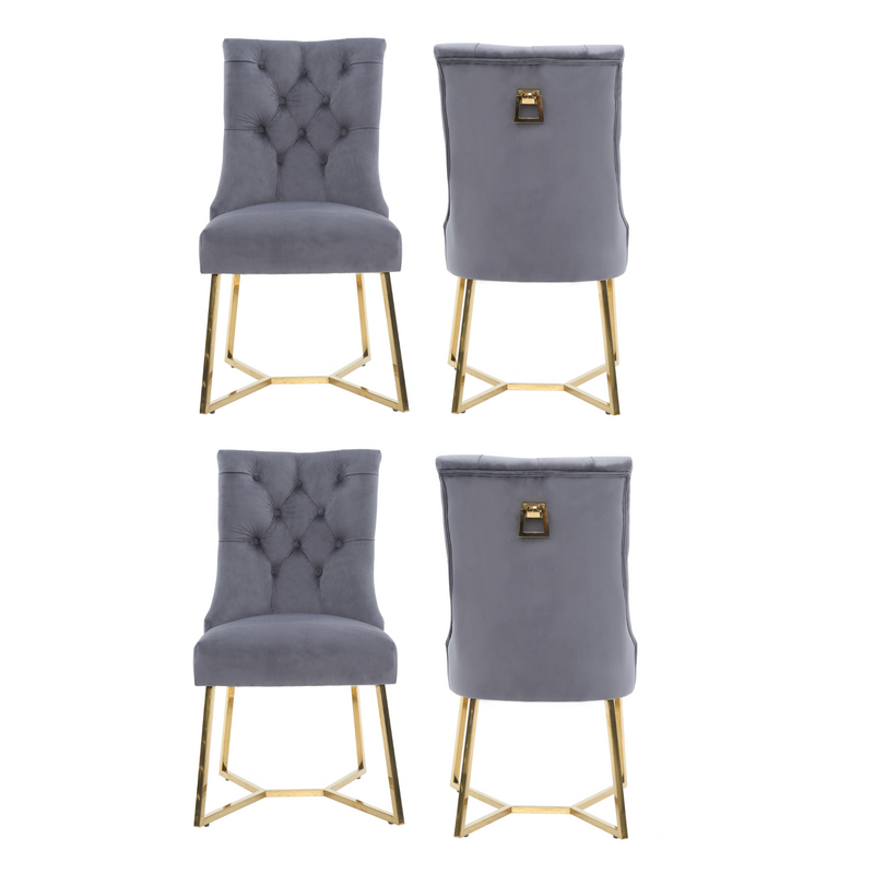 Ambra Velvet Dining Chair – Tufted Luxury Accent with Gold Legs & Ring Pull