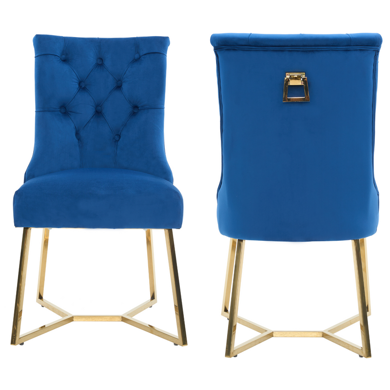Ambra Velvet Dining Chair – Tufted Luxury Accent with Gold Legs & Ring Pull