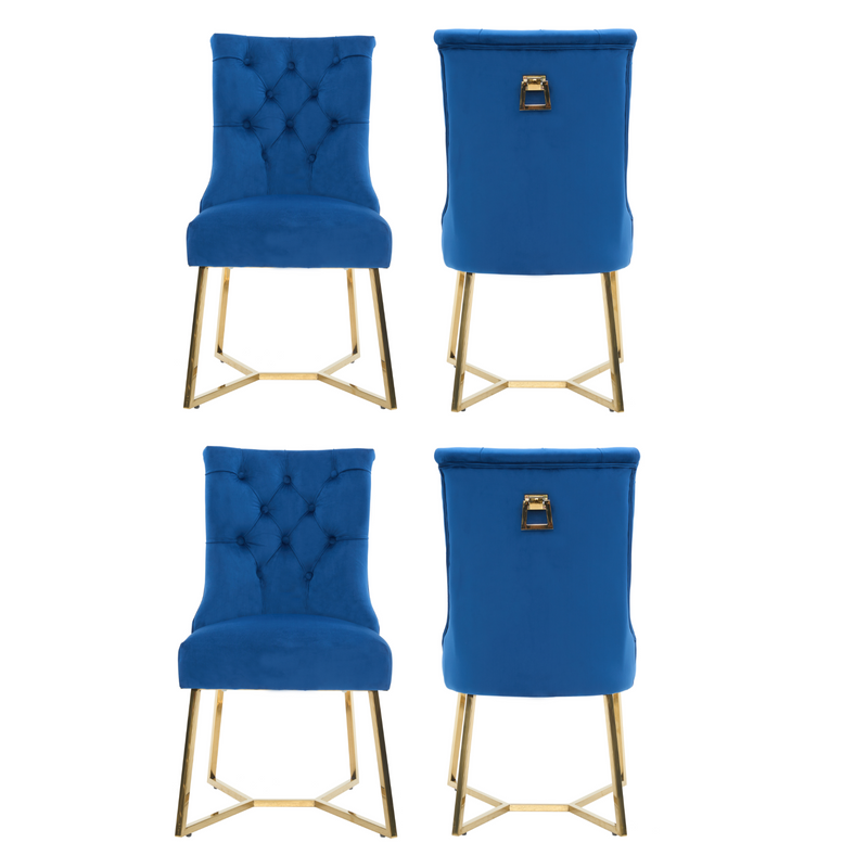 Ambra Velvet Dining Chair – Tufted Luxury Accent with Gold Legs & Ring Pull