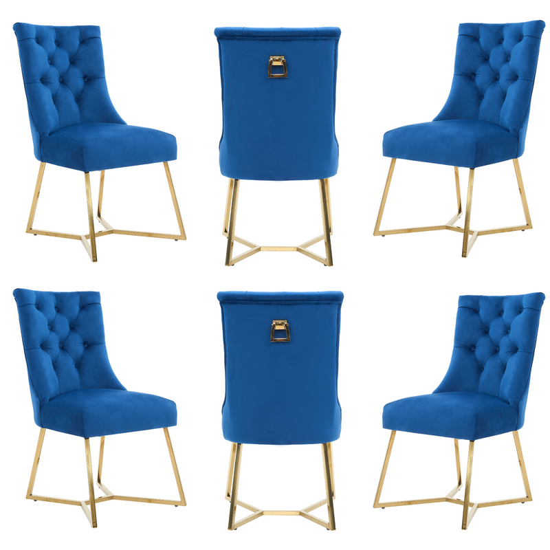 Ambra Velvet Dining Chair – Tufted Luxury Accent with Gold Legs & Ring Pull
