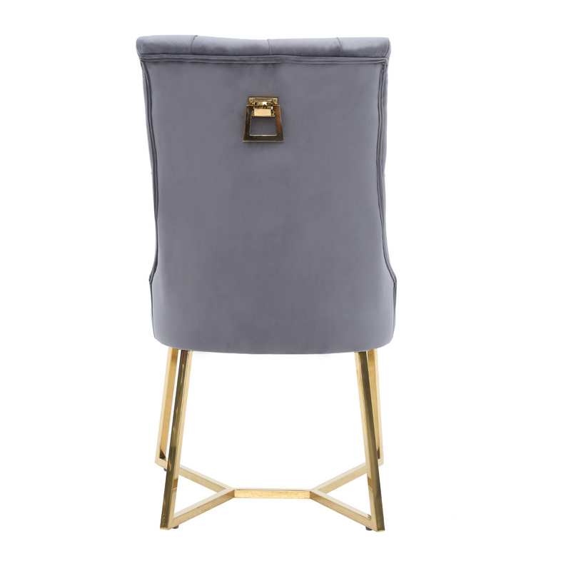 Ambra Velvet Dining Chair – Tufted Luxury Accent with Gold Legs & Ring Pull