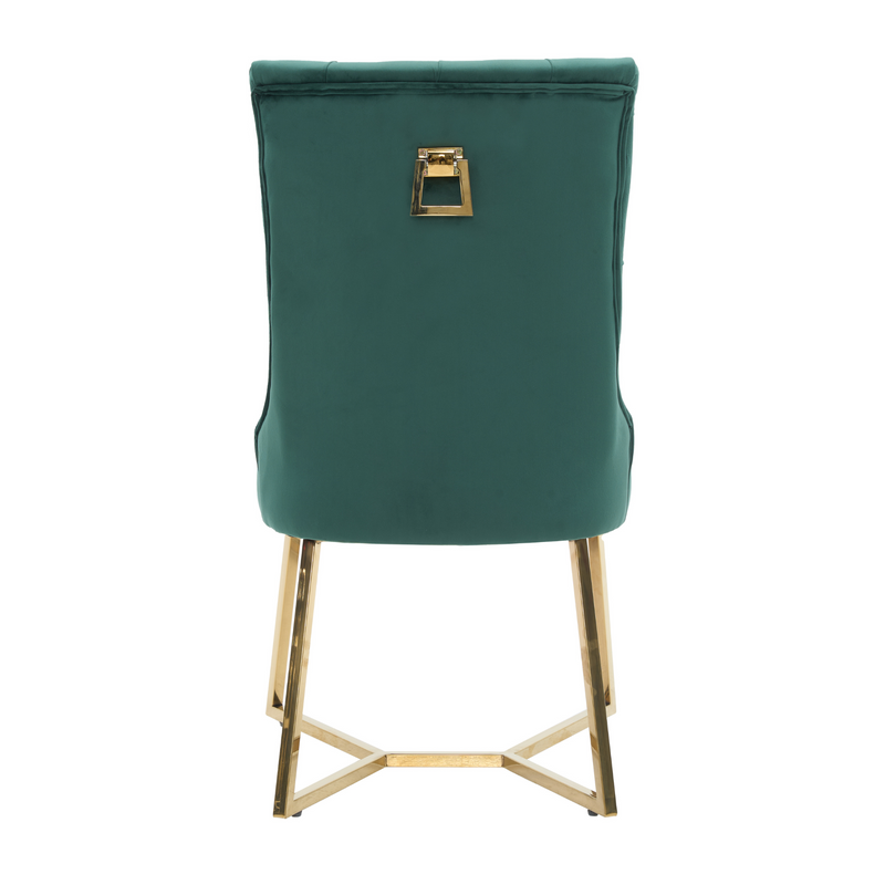 Ambra Velvet Dining Chair – Tufted Luxury Accent with Gold Legs & Ring Pull