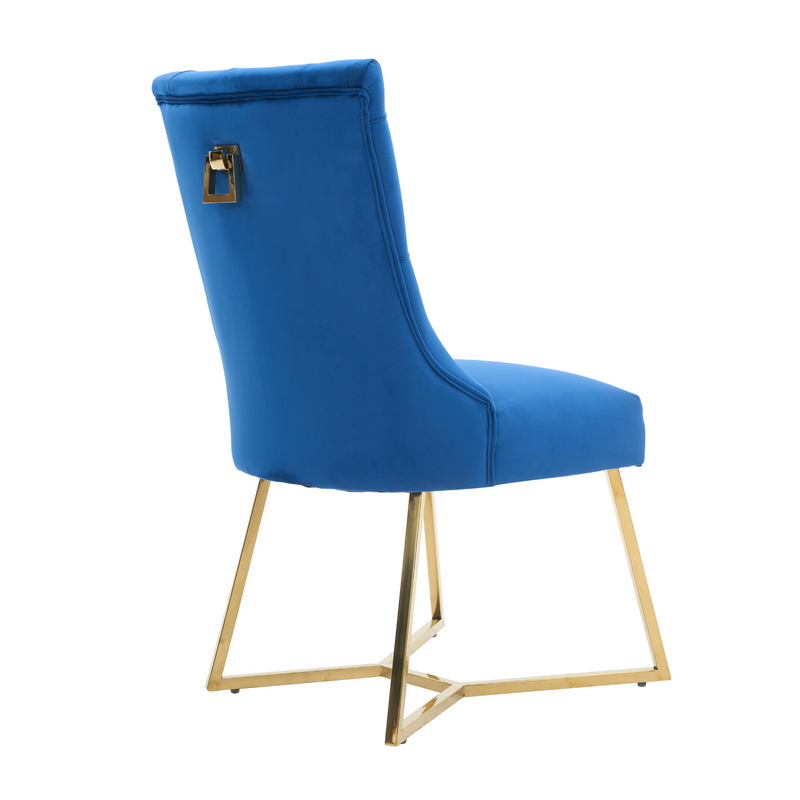 Ambra Velvet Dining Chair – Tufted Luxury Accent with Gold Legs & Ring Pull