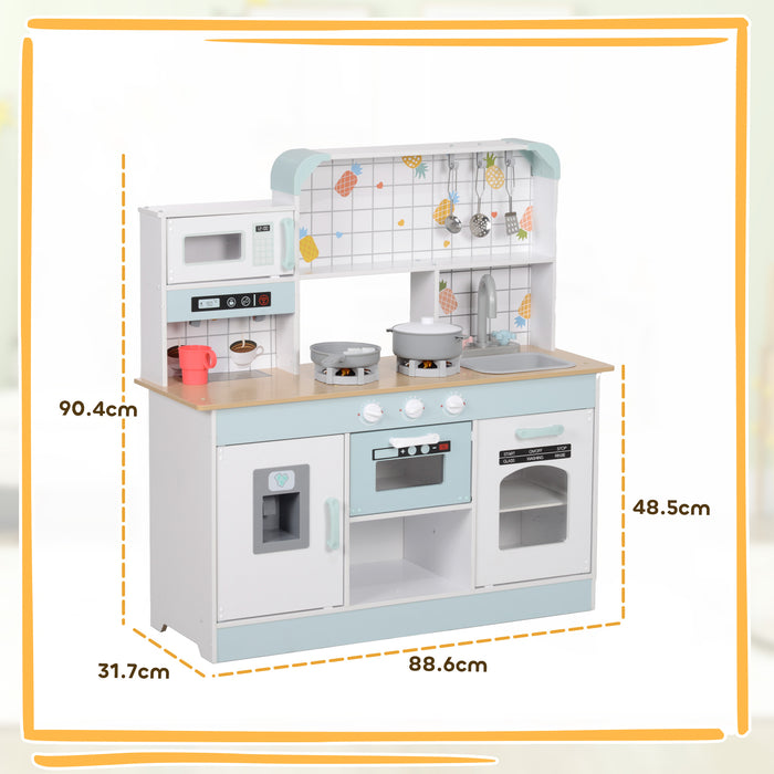 AIYAPLAY Toy Kitchen, Pretend Role Play Kitchen with Hob, Sound and Light, Coffee Machine, Ice Maker, Microwave, Oven, Storage Space, for Boys and Girls Aged 3+ Years